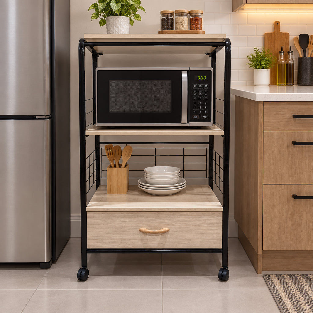 MUEBLE BEIGE CON NEGRO PARA MICROONDAS