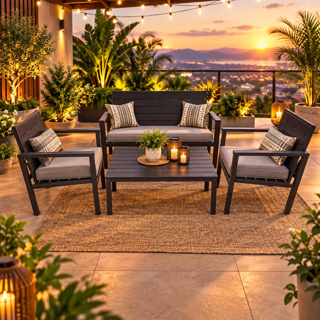 JUEGO DE TERRAZA MARRÓN