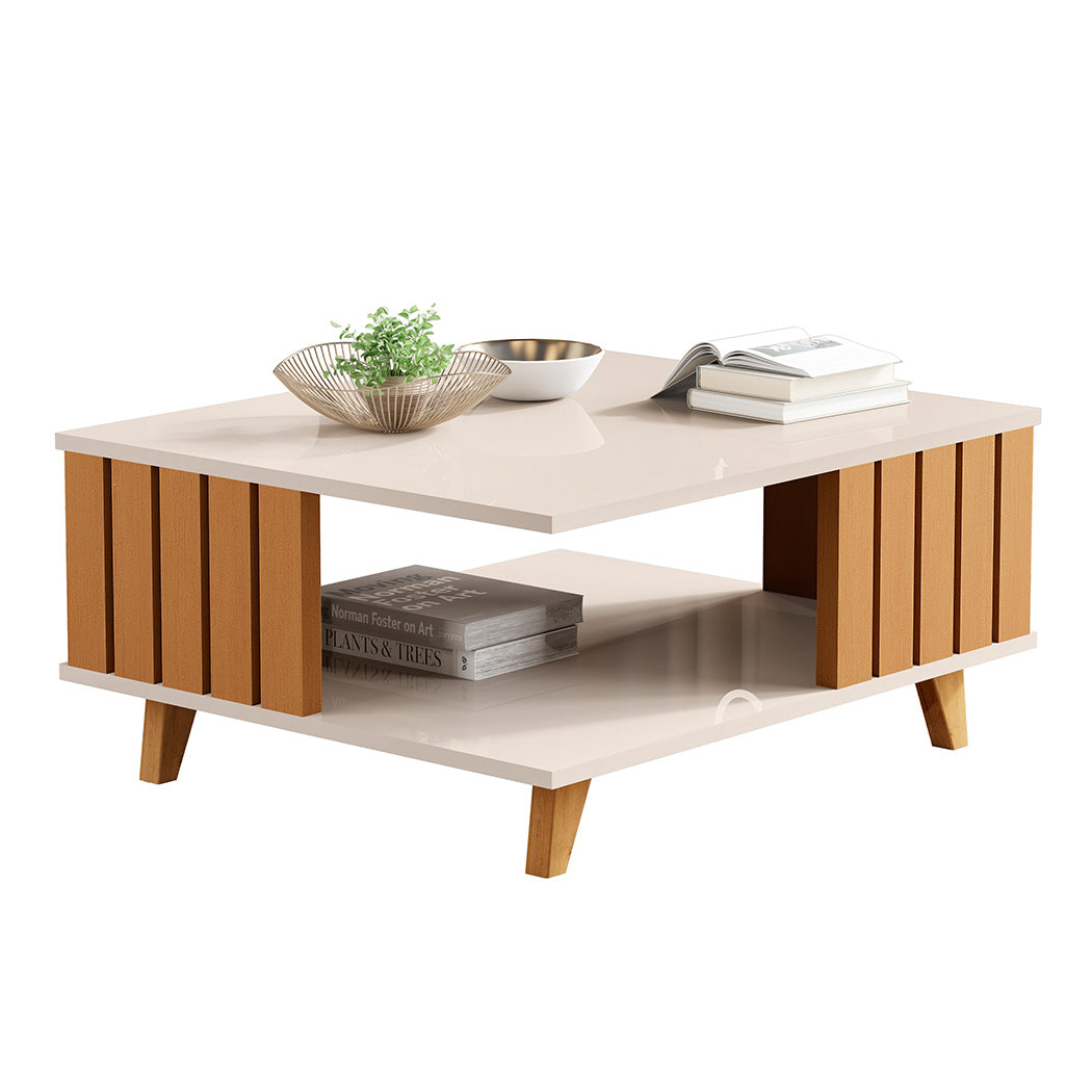 MESA DE CENTRO BEIGE CON ROBLE
