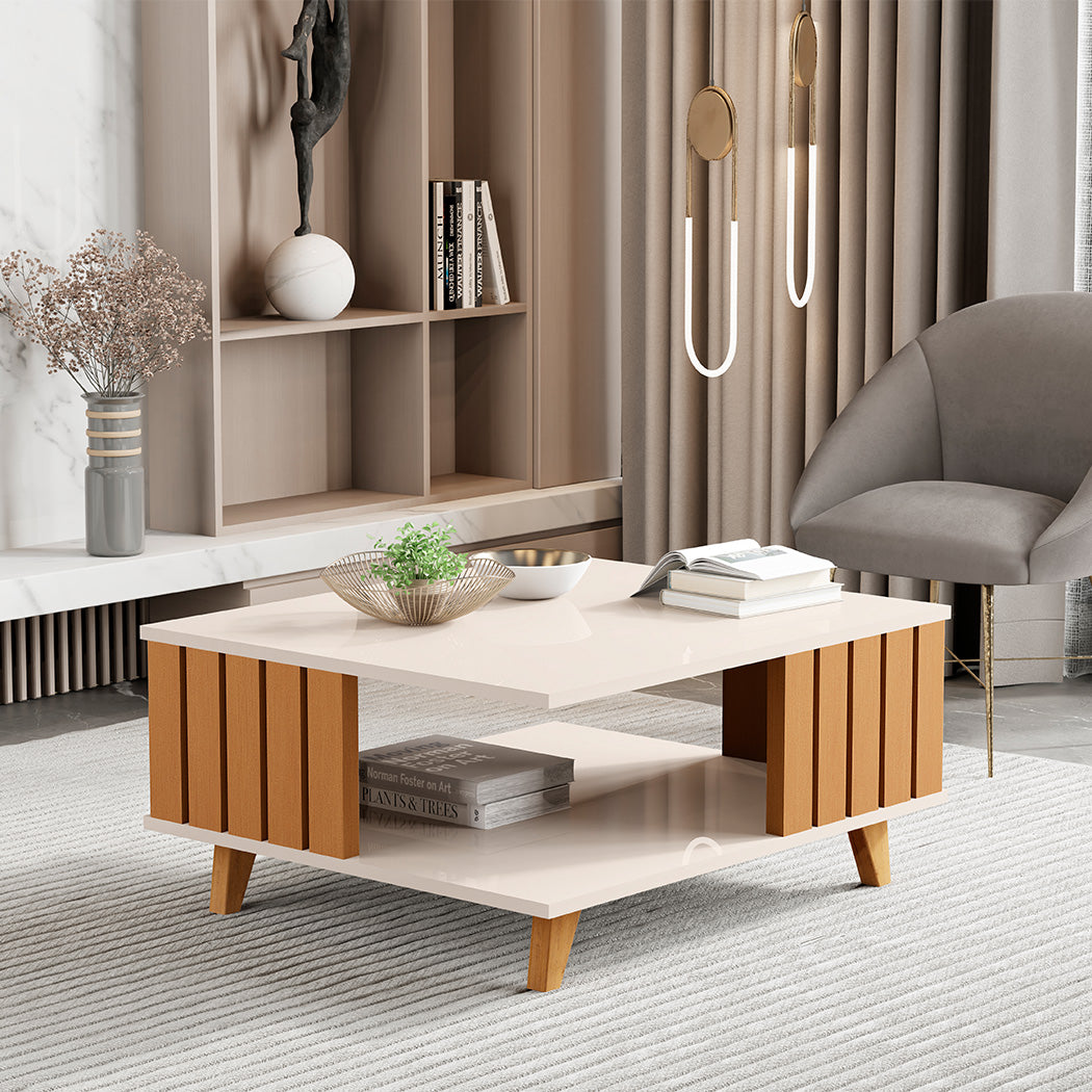 MESA DE CENTRO BEIGE CON ROBLE