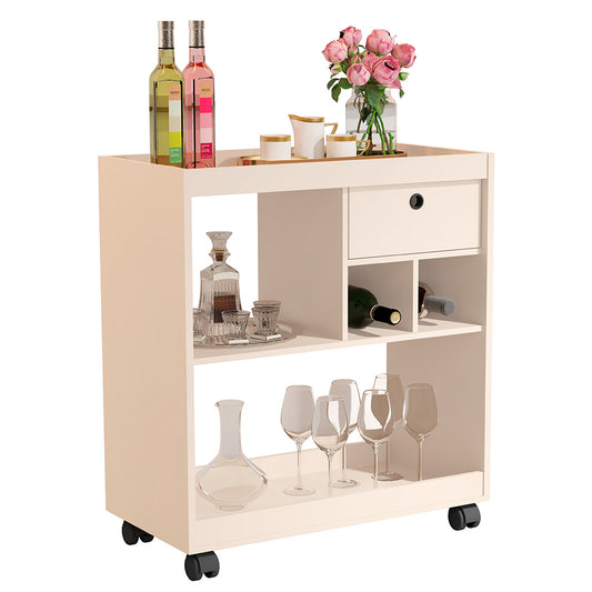 MUEBLE BAR BEIGE 2 NIVELES 4 COMPARTIMIENTO UNA GAVETA PEQUEÑA