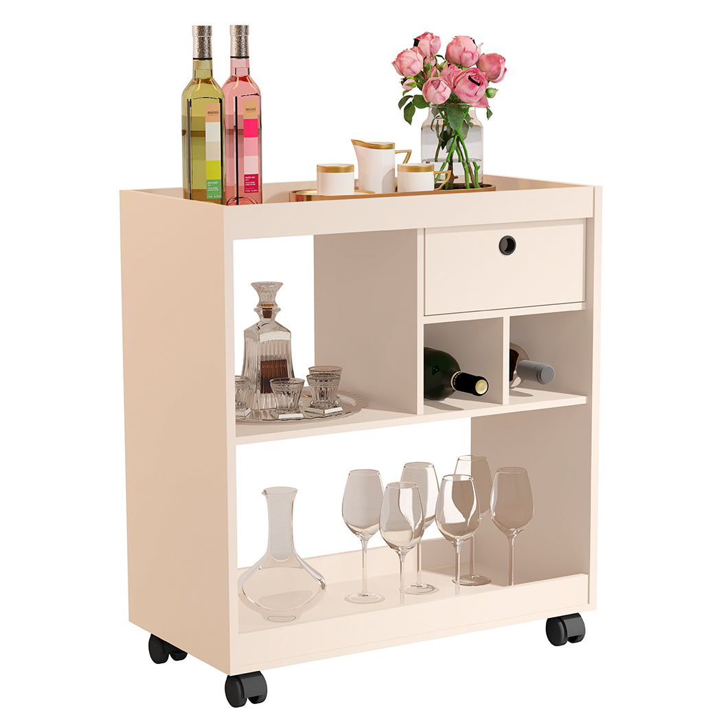 MUEBLE BAR CREMA 2 NIVELES, 4 COMPARTIMIENTO UNA GAVETA PEQUEÑA