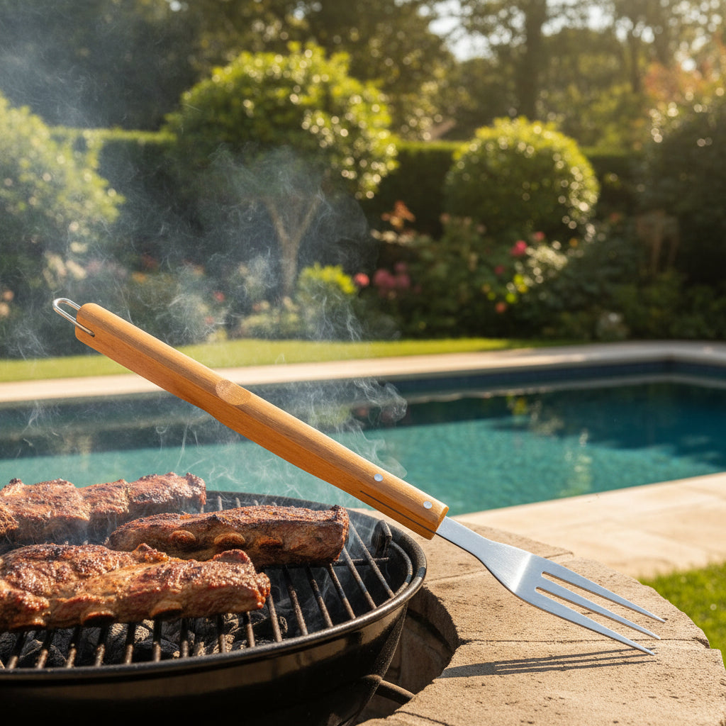 TRINCHE CON MANGO DE MADERA PARA BARBACOA