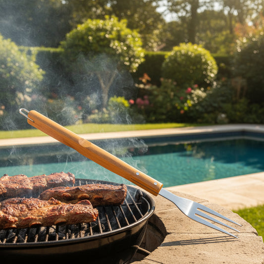 TRINCHE CON MANGO DE MADERA PARA BARBACOA