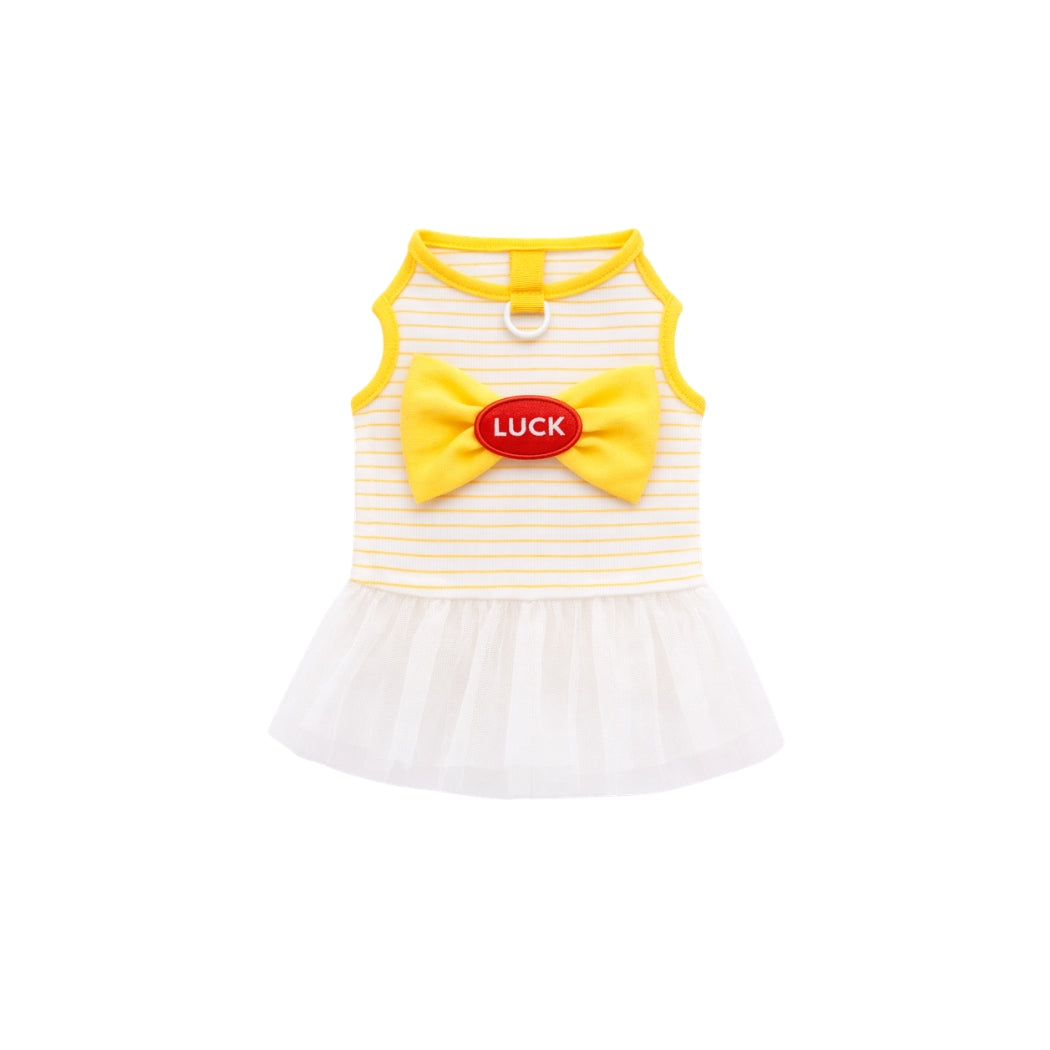 VESTIDO PARA MASCOTA CON DISEÑO DE RAYAS Y UN LAZO