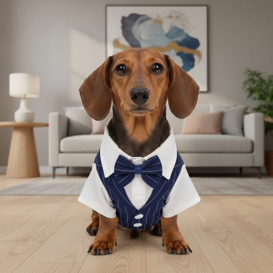 ESMOQUIN PARA MASCOTA AZUL CON BLANCO