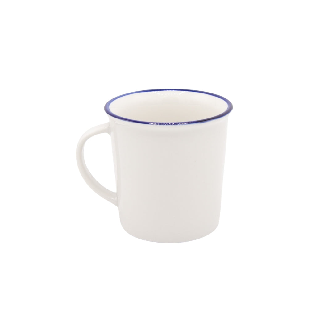 TAZA DE CERAMICA BLANCA CON BORDE AZUL
