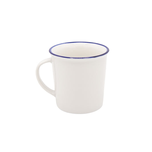 TAZA DE CERAMICA BLANCA CON BORDE AZUL