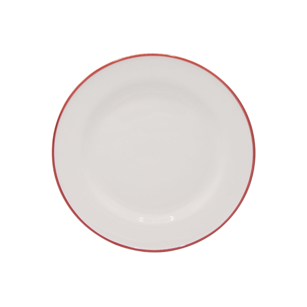 PLATO LLANO BLANCO CON BORDE ROJO 10 PLG