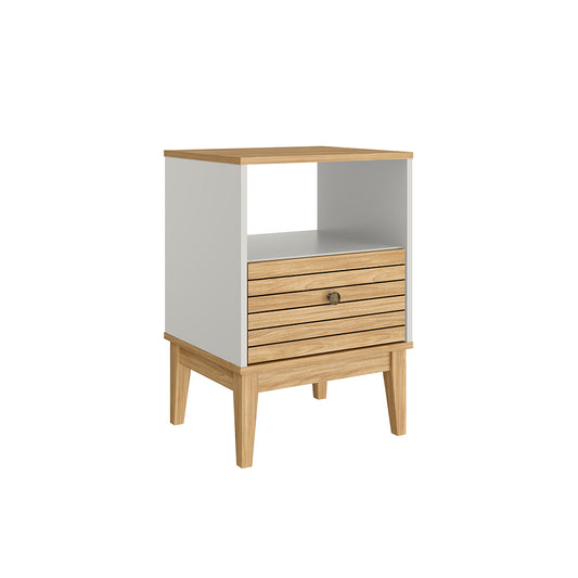 MESA DE NOCHE BLANCO CON BEIGE CON UN GAVETERO