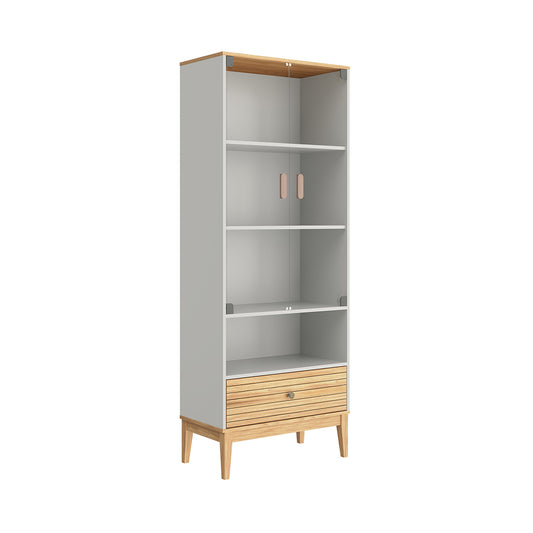 MUEBLE BAR BLANCO CON BEIGE 4 NIVELES Y 1 GAVETA EN LA PARTE INFERIOR