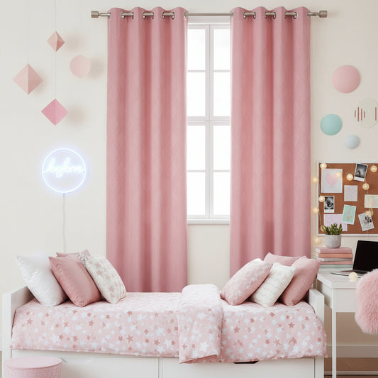 CORTINA DECORATIVA COLOR ROSADO JACQUARD 52" X 84"