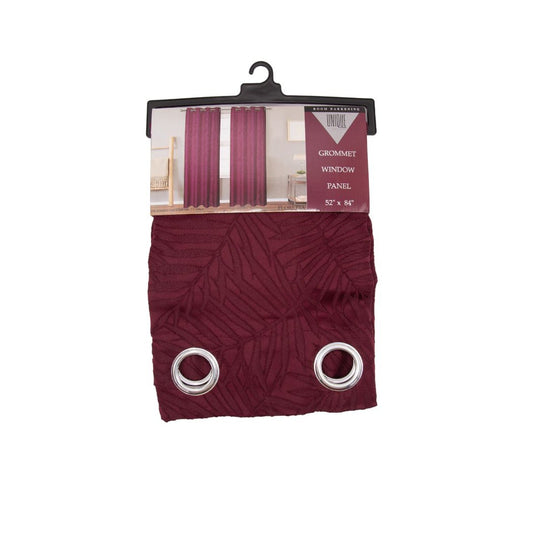 CORTINA DECORATIVA COLOR ROJO VINO DISEÑO DE HOJAS JACQUARD 52" X 84"