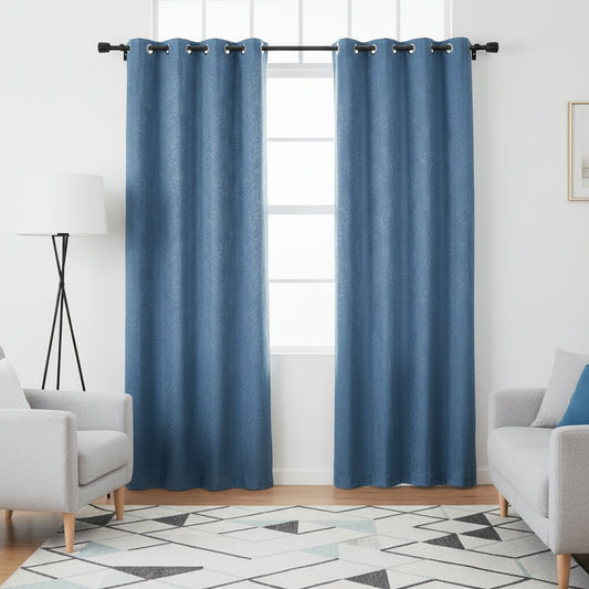 CORTINA DECORATIVA COLOR CELESTE DISEÑO DE HOJAS JACQUARD 52" X 84"