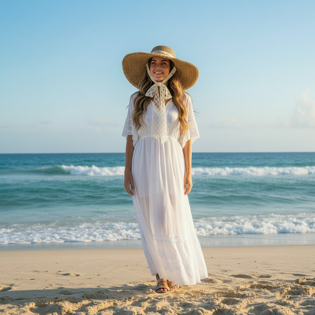 SOMBRERO DE ALA ANCHA CON CINTA DE ENCAJE
