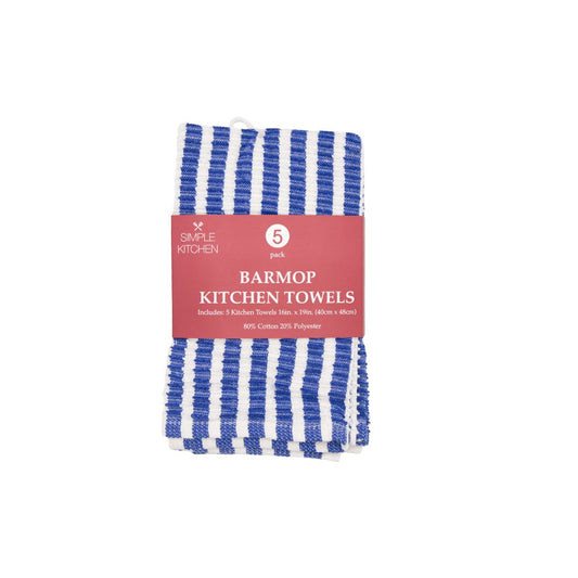 SET DE 5 TOALLAS DE COCINA RAYAS BLANCA Y AZUL 40CM X 48CM