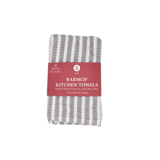 SET DE 5 TOALLAS DE COCINA RAYAS BLANCA Y GRIS 40CM X 48CM