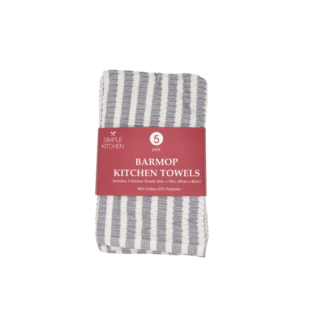 SET DE 5 TOALLAS DE COCINA RAYAS BLANCA Y GRIS 40CM X 48CM