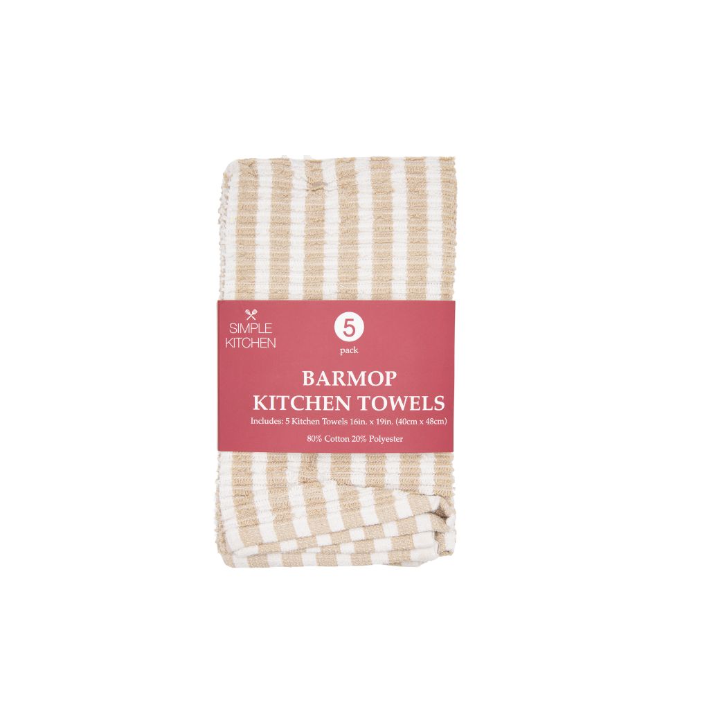 SET DE 5 TOALLAS DE COCINA RAYAS BLANCA Y CREMA 40CM X 48CM