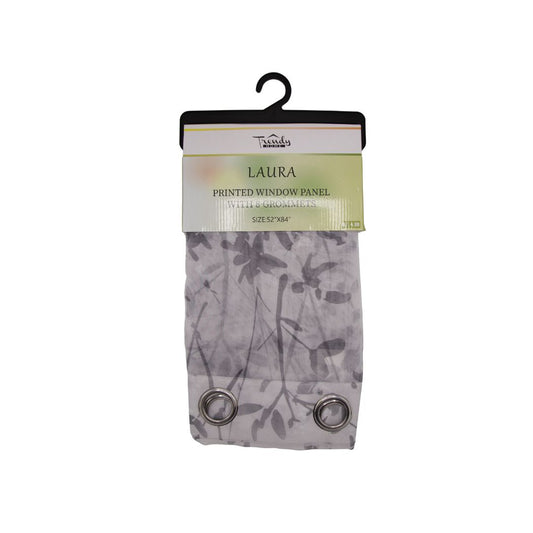 CORTINA DECORATIVA CON DISEÑOS DE FLORES GRIS 52" X 84"