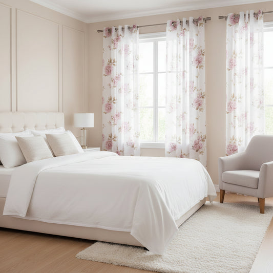 CORTINA DECORATIVA CON ESTAMPADO DE FLORES 52" X 84"