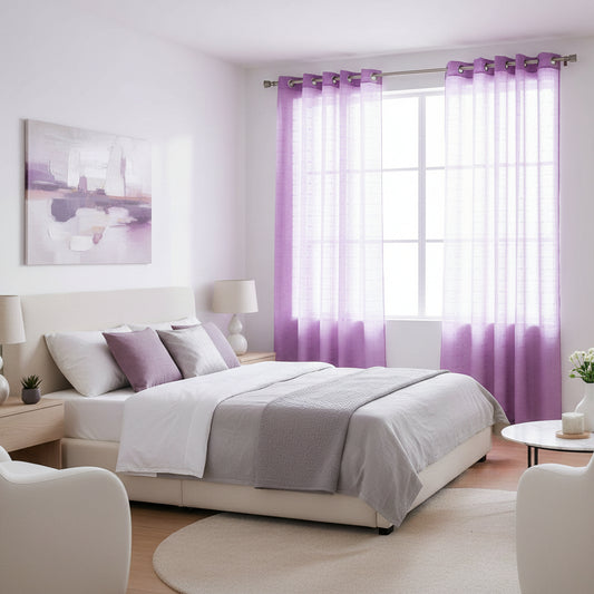 CORTINA DECORATIVA COLOR LILA CON ESTAMPADO DE LINEAS 52" X 84"