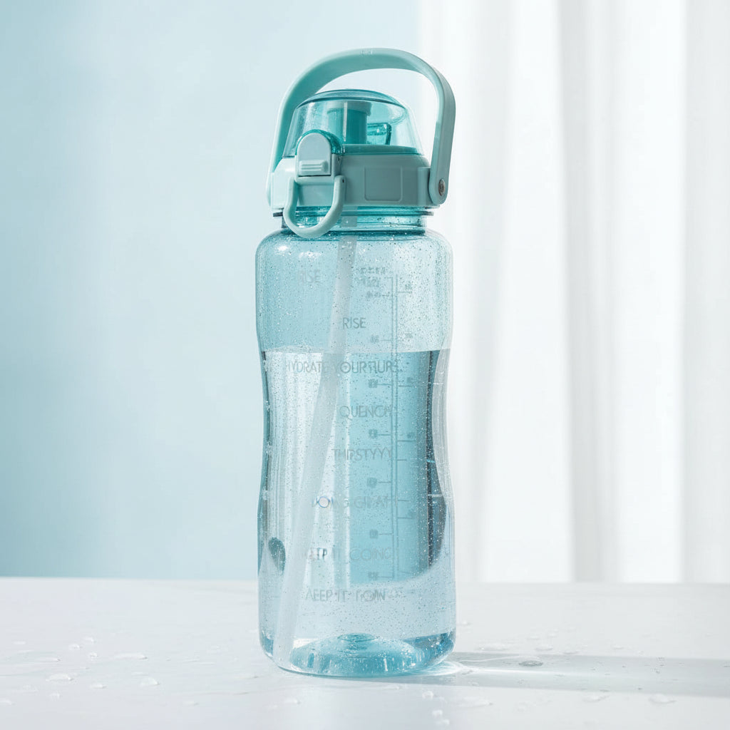 BOTELLA PLÁSTICA GLITTER CELESTE 64 OZ