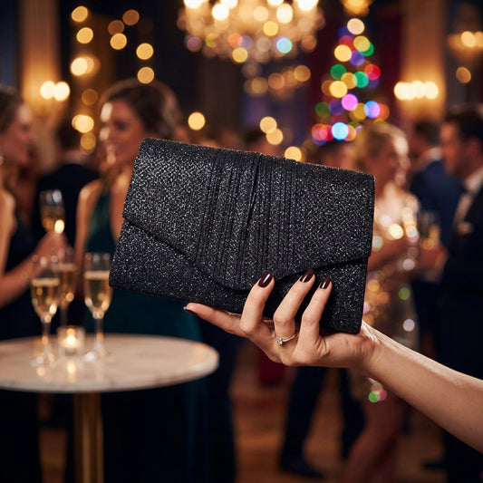 BOLSO DE FIESTA TIPO CLUTCH CON BRILLO NEGRO