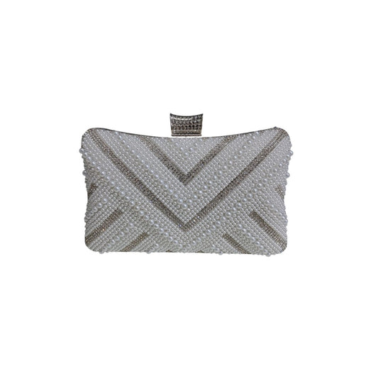 BOLSO DE NOCHE TIPO CLUTCH CON PERLAS Y CRISTALES