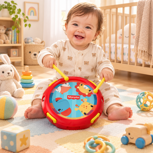 MI PRIMER TAMBOR CON BAQUETAS FISHER PRICE