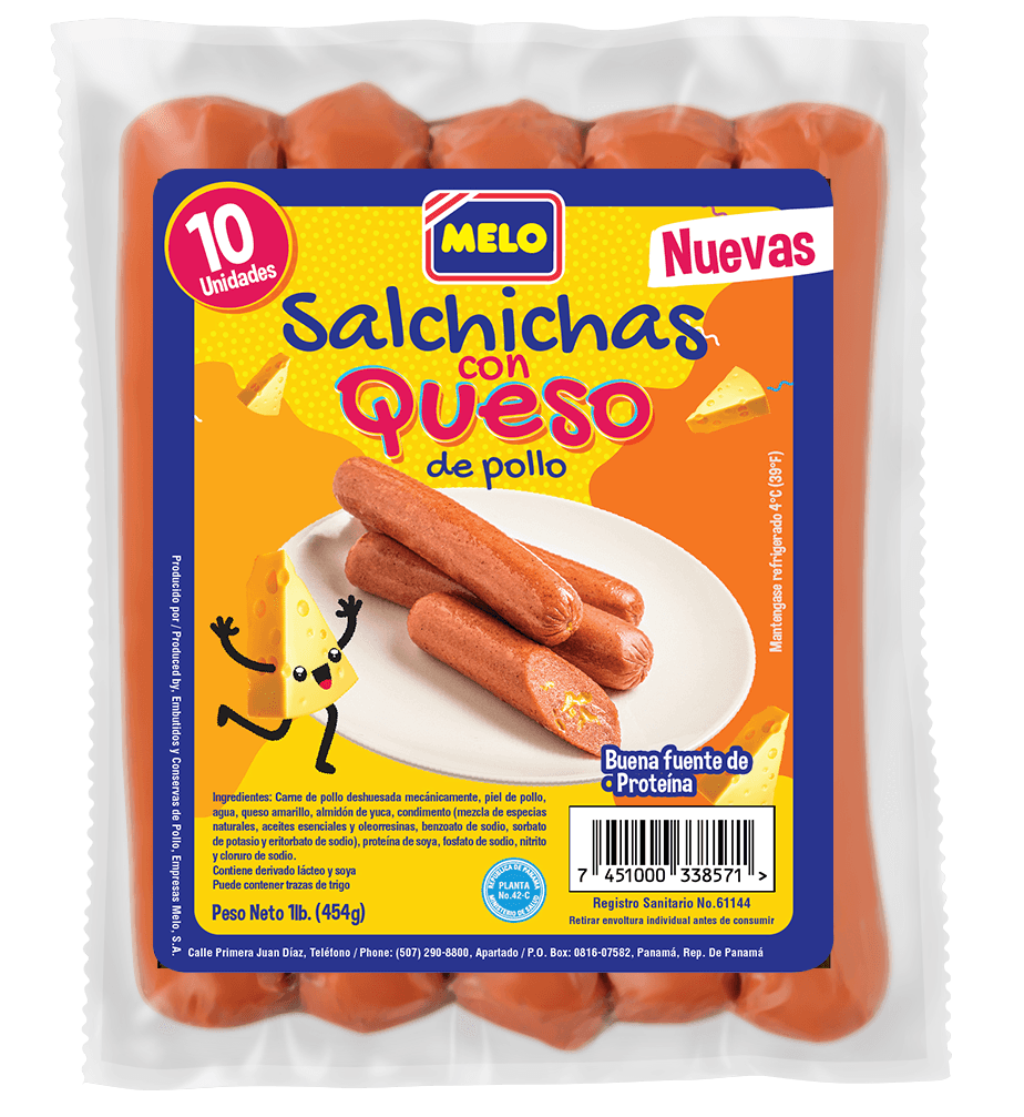 SALCHICHA POLLO CON QUESO MELO 454G