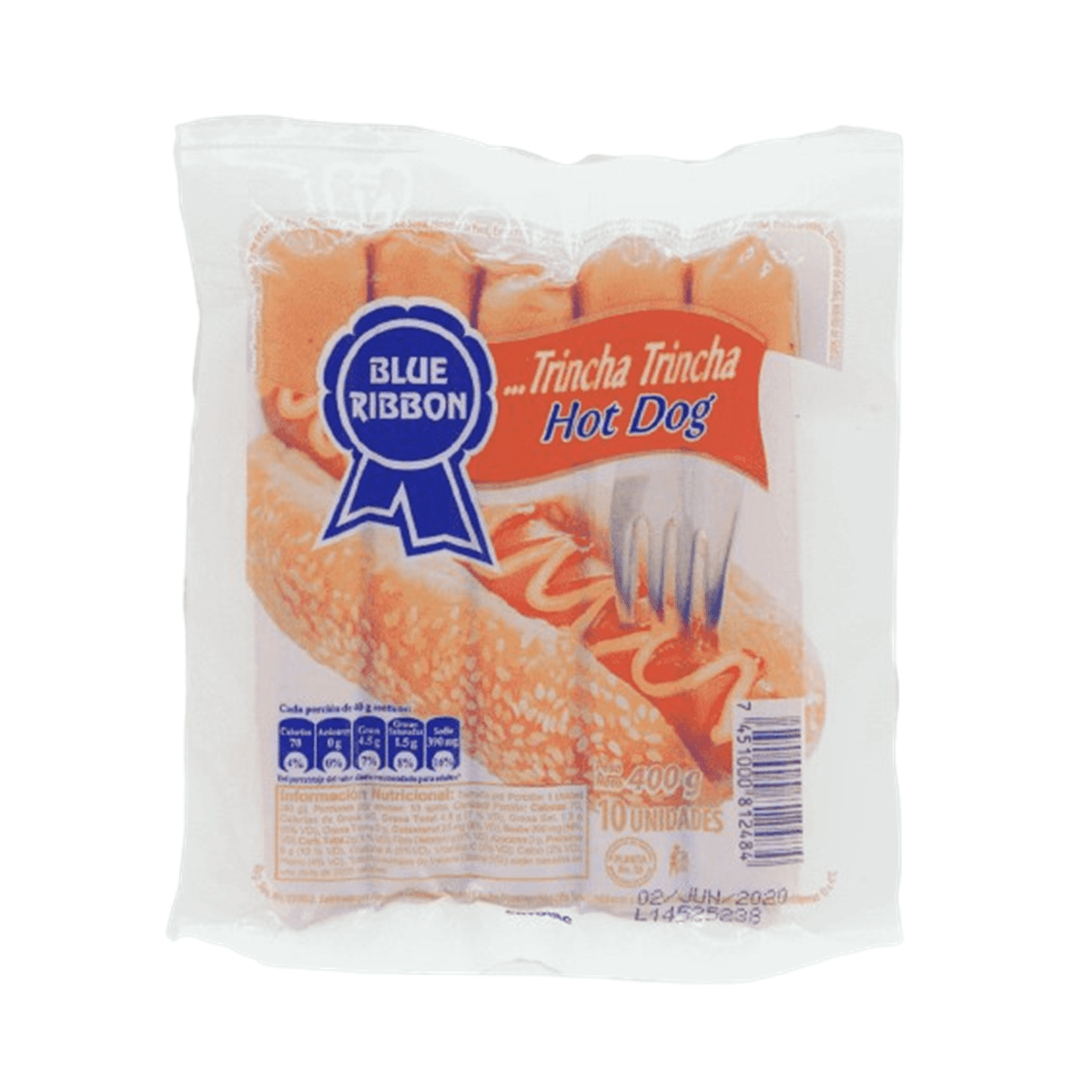 SALCHICHA HOT DOG TRINCHA BLUE RIBBON 400GR