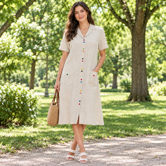 VESTIDO TÍPICO DE DAMA CON BOTONES DE COLORES