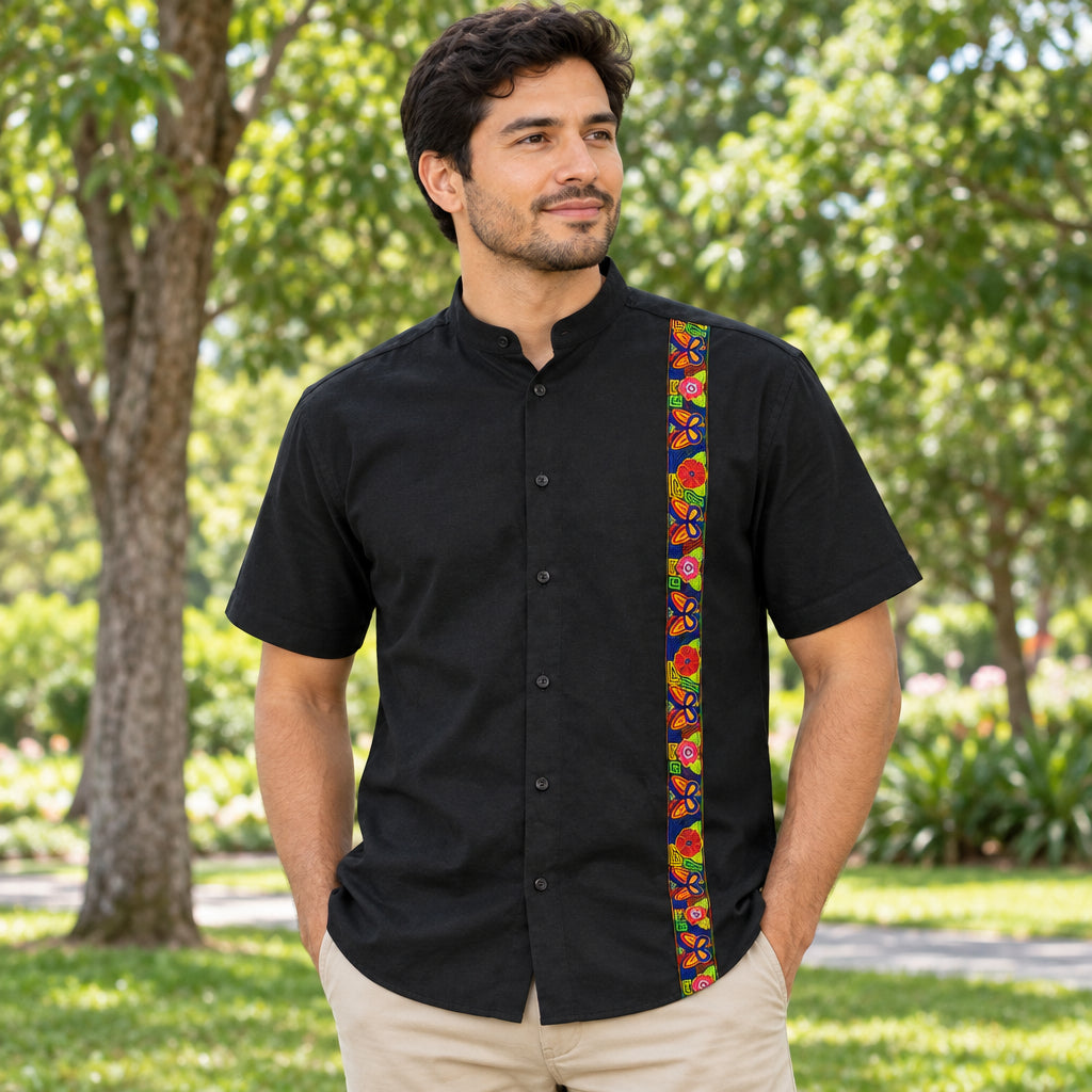 CAMISA TÍPICA DE CABALLERO CUELLO CHINO NEGRA