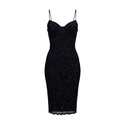 VESTIDO DE COCTEL MIDI DE ENCAJE CON BRILLO