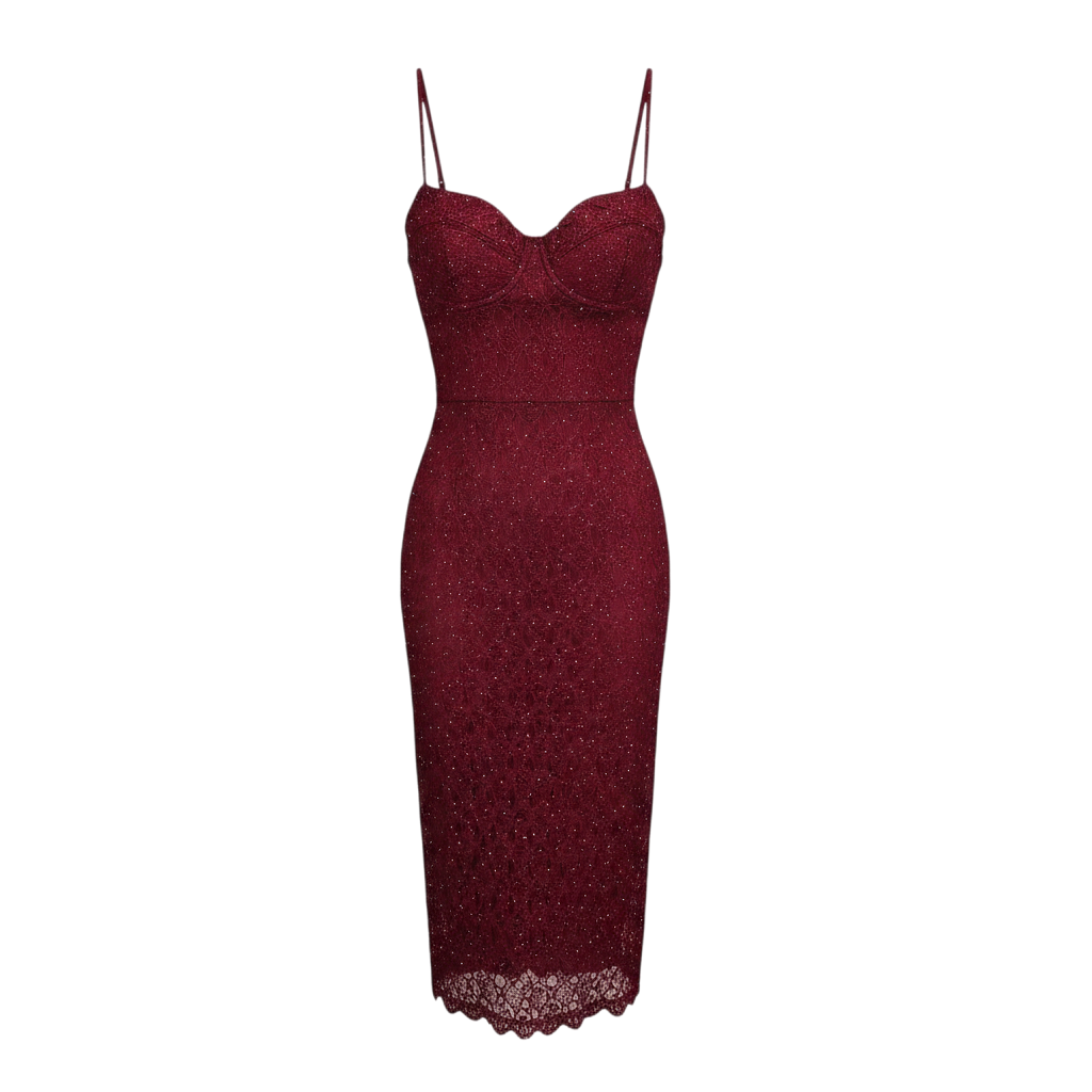 VESTIDO DE COCTEL MIDI DE ENCAJE CON BRILLO