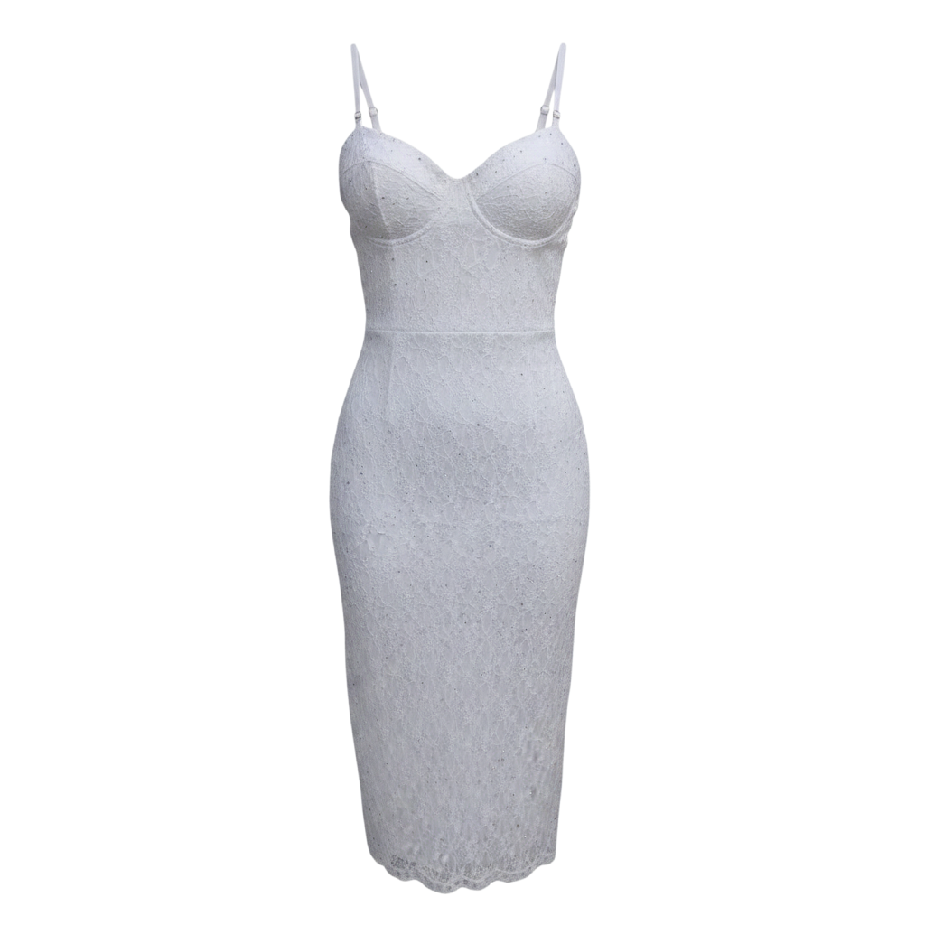 VESTIDO DE COCTEL MIDI DE ENCAJE CON BRILLO