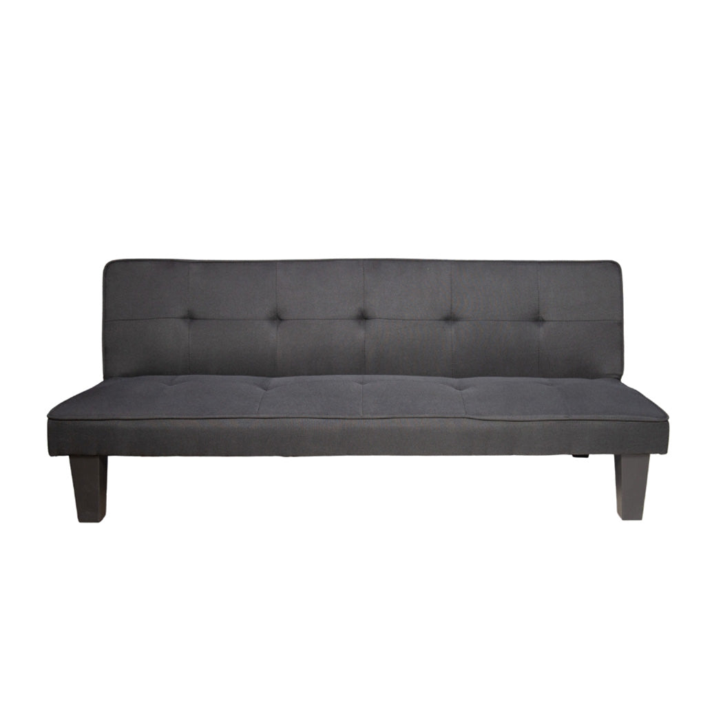 SOFA CAMA GRIS OSCURO Y PATAS NEGRAS