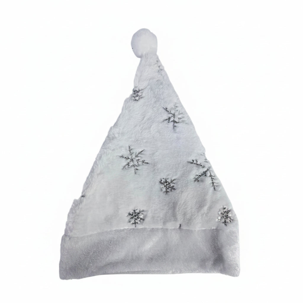 GORRO NAVIDEÑO BLANCO CON DISEÑOS PLATEADOS