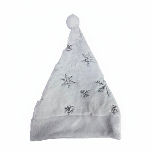 GORRO NAVIDEÑO BLANCO CON DISEÑOS PLATEADOS