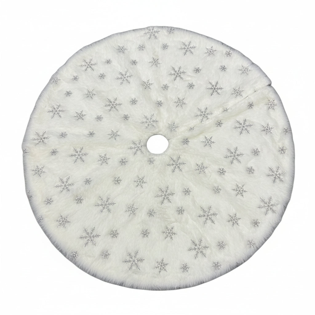 FALDA PARA ARBOLITO BLANCA CON DETALLES PLATEADOS