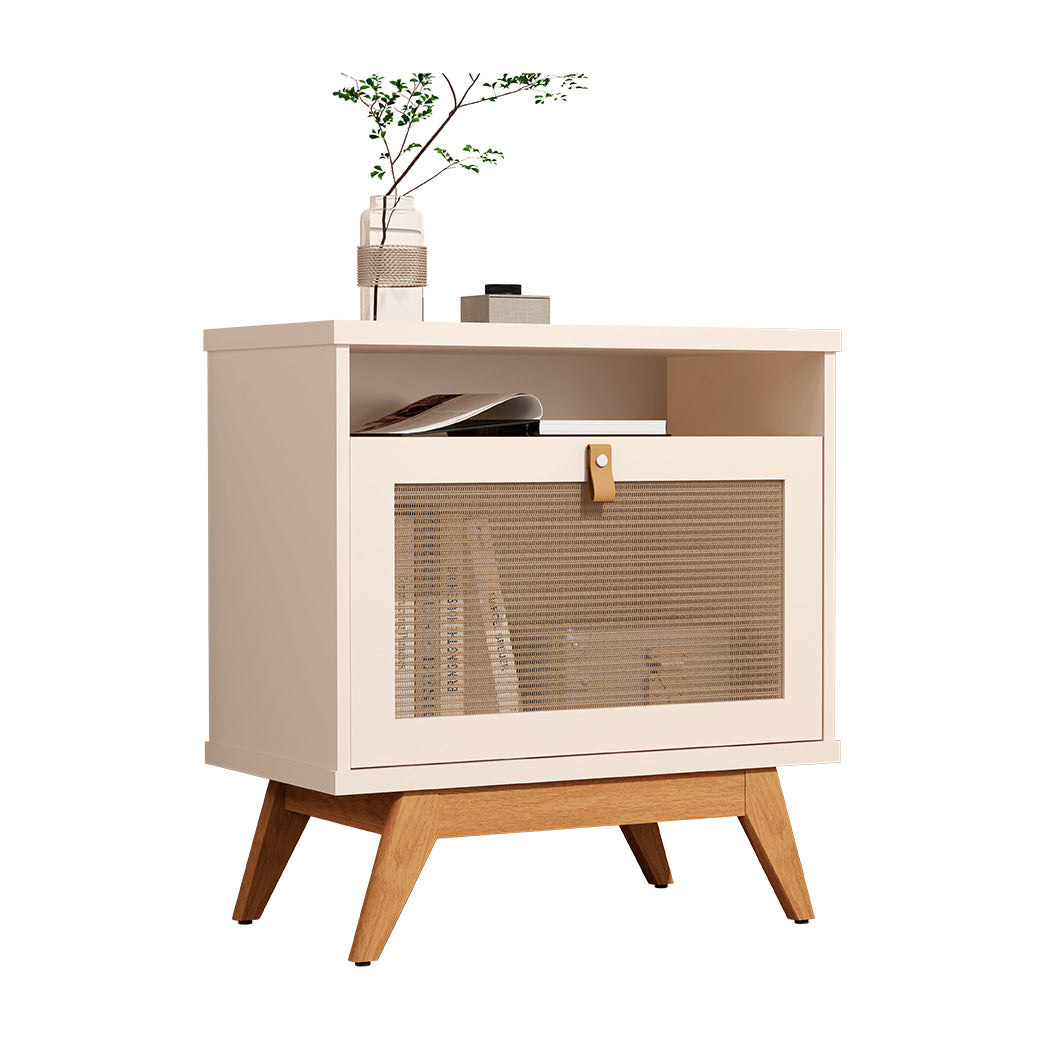 MESA DE NOCHE BEIGE UNA GAVETA