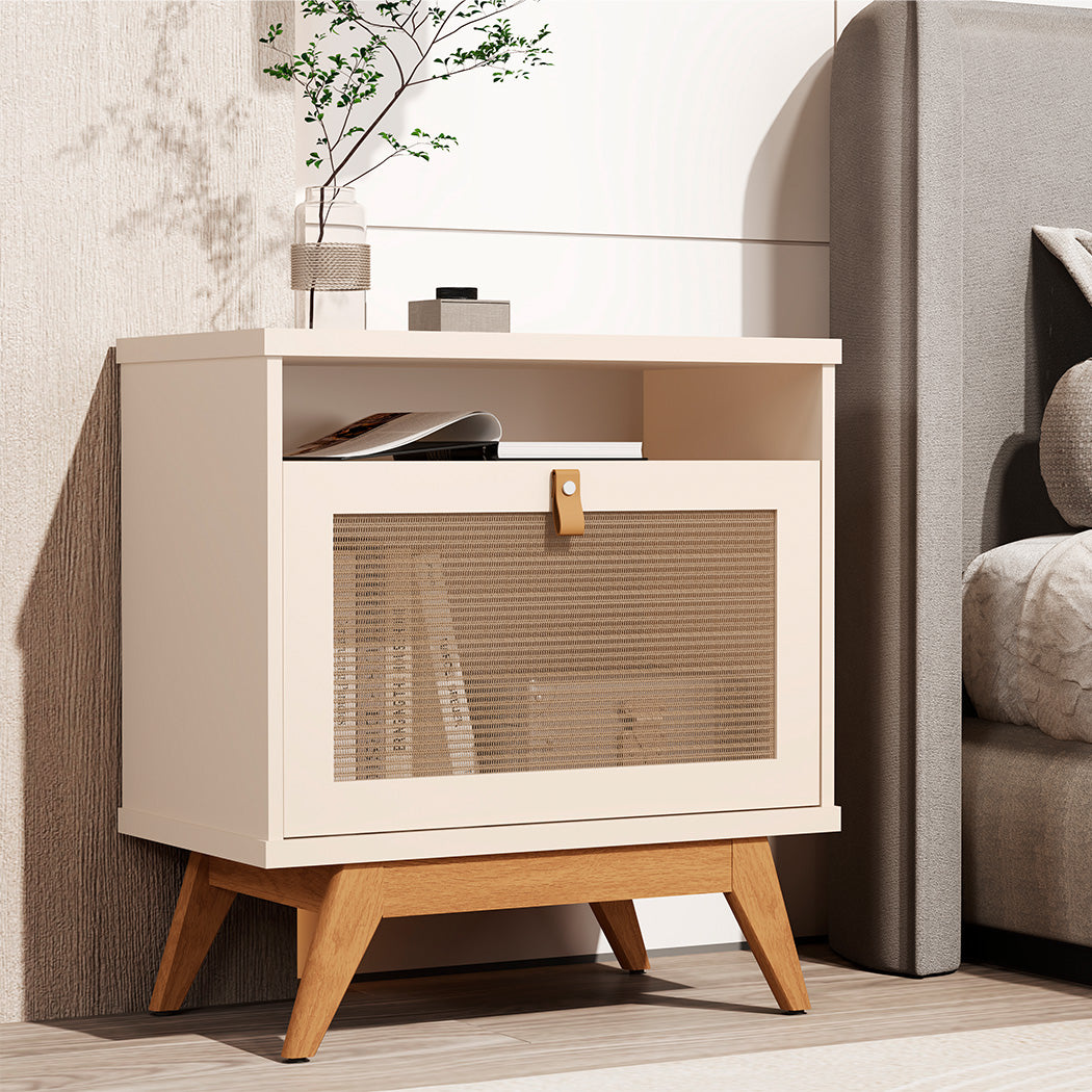 MESA DE NOCHE BEIGE UNA GAVETA