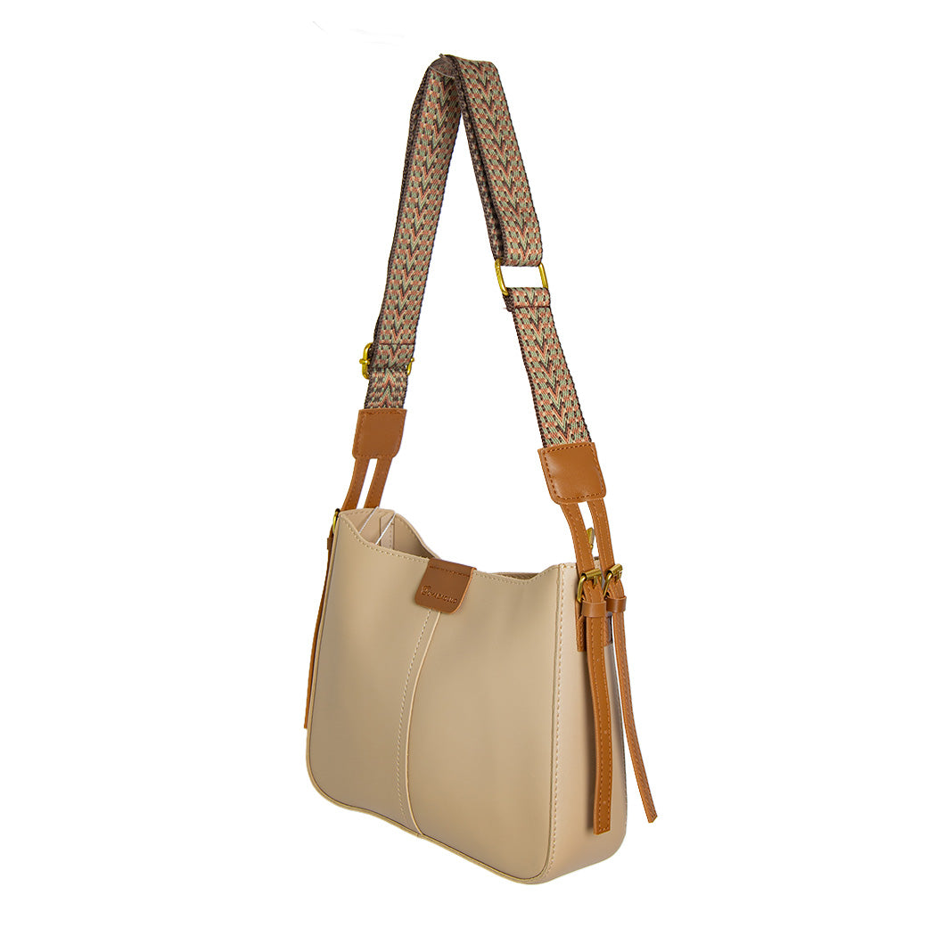 CROSSBODY BEIGE CORREA AJUSTABLE ETNICA
