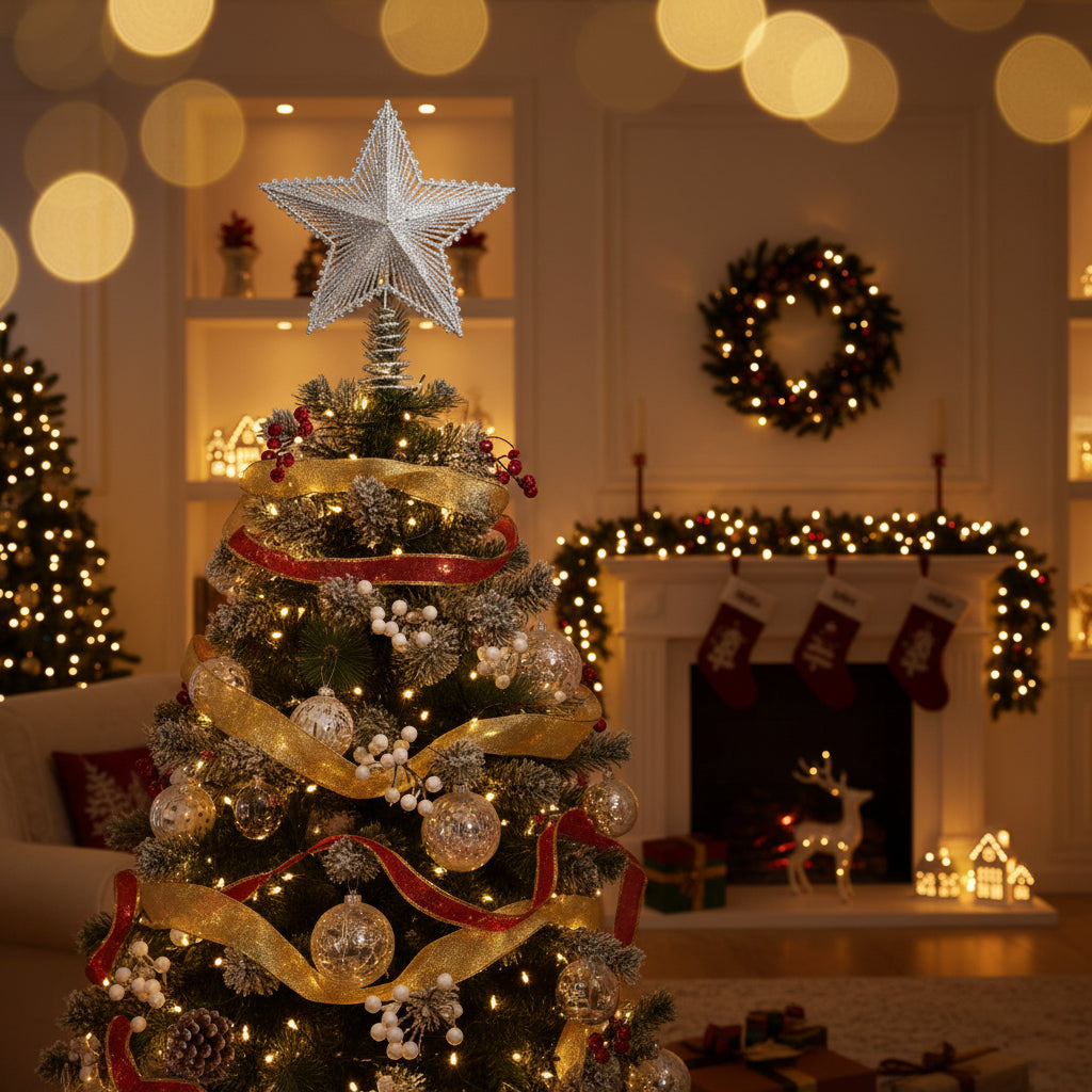 ESTRELLA PUNTA DE ÁRBOL DE NAVIDAD PLATEADA