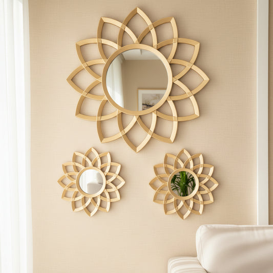 ESPEJO DECORATIVO DORADO FLOR LOTO 3U