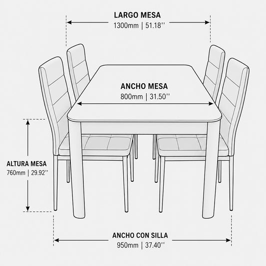 JUEGO DE COMEDOR 4 PUESTOS RECTANGULAR