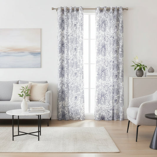 CORTINAS DE TELA AZUL CON BLANCA 140X213CM