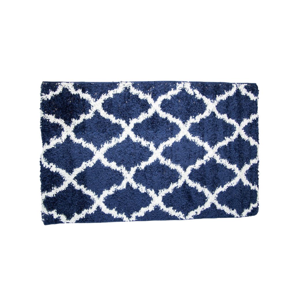 ALFOMBRA DECORATIVA AZUL CON DISEÑOS BLANCO 4X6