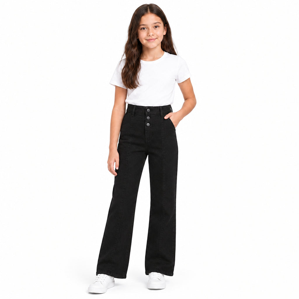 JEANS NEGRO PARA NIÑA TIRO ALTO